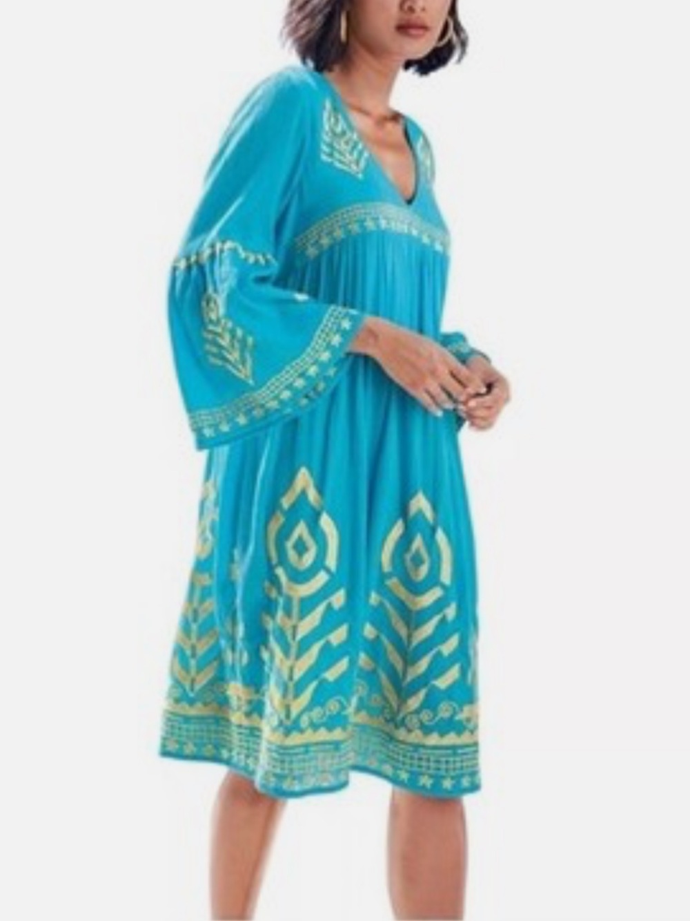 NEW Soft Surroundings Zaneta turquoise and metallic gold embroidered dress - Picture 6 of 8